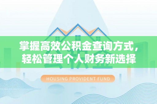 吉安掌握高效公积金查询方式，轻松管理个人财务新选择